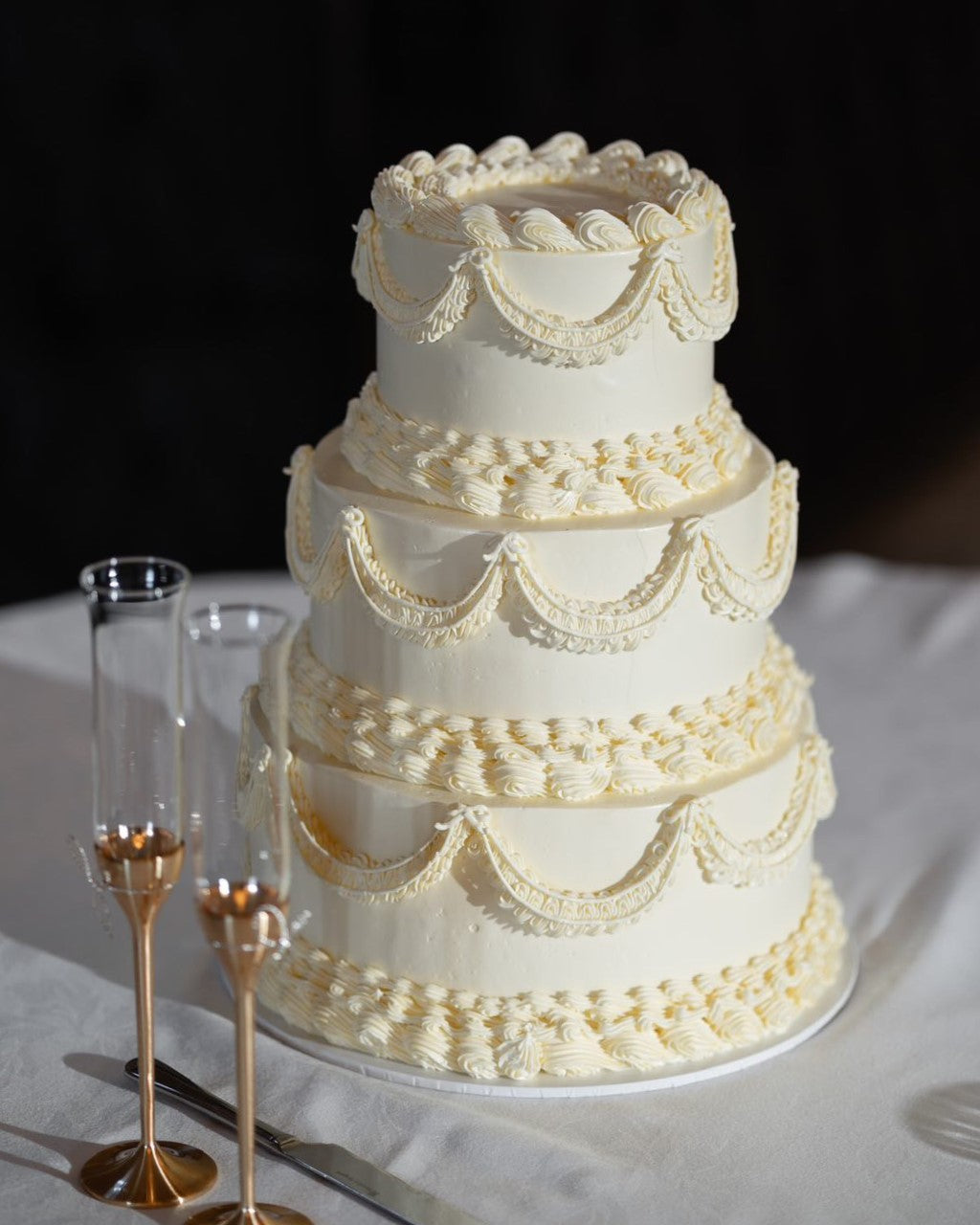 White Vintage 3 tier Cake