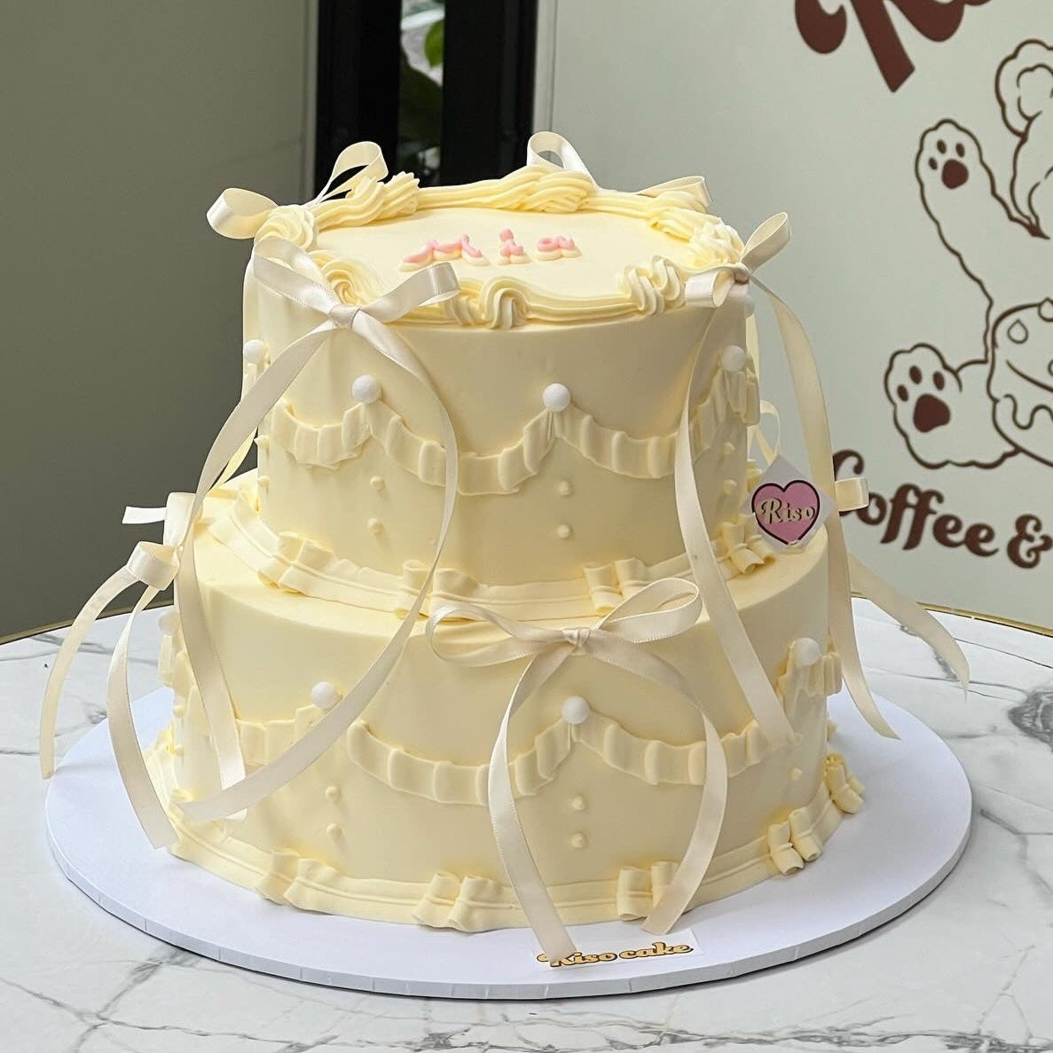Pearl Ribbon 2 tier Cake