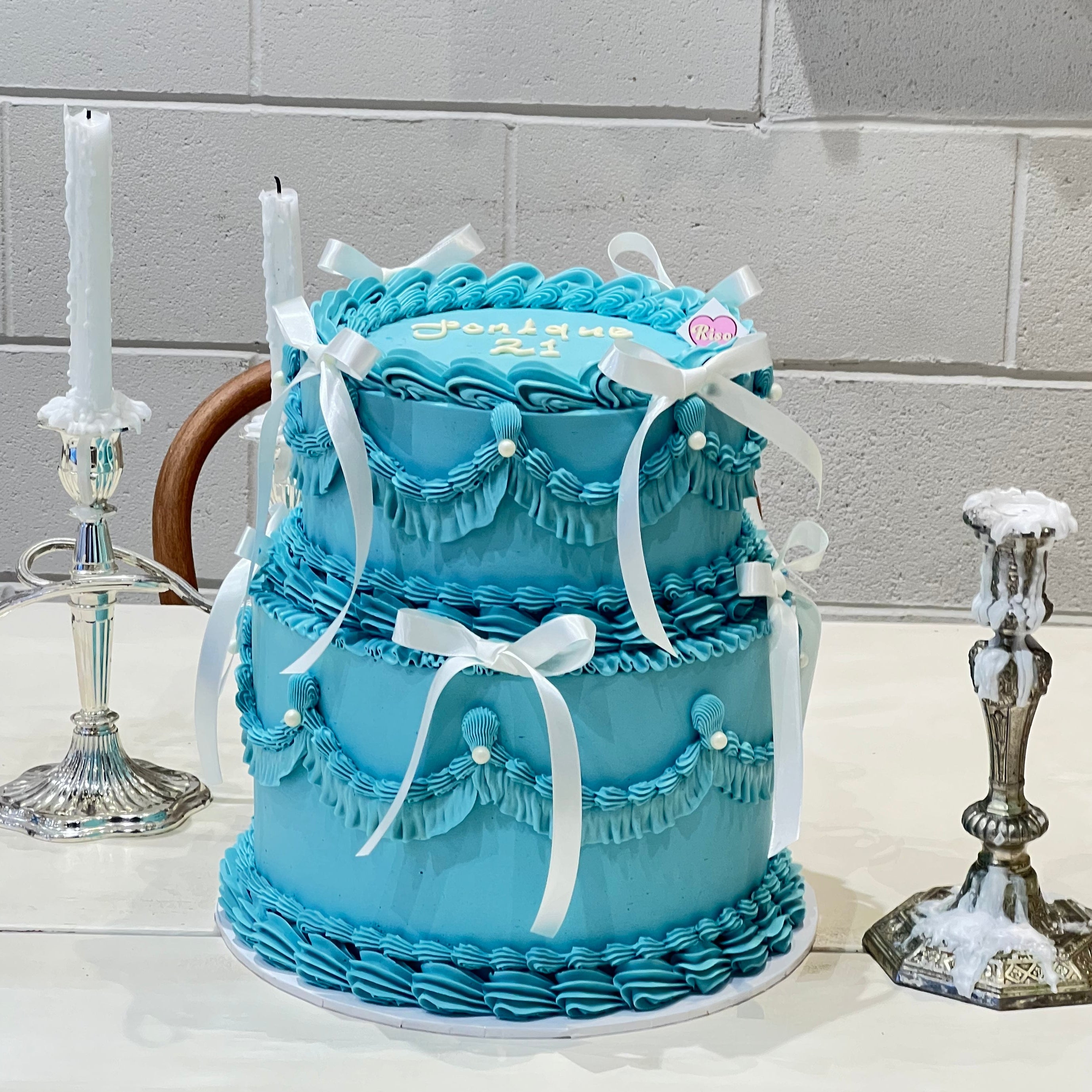 Ribbon Pearl 2 tier Cake