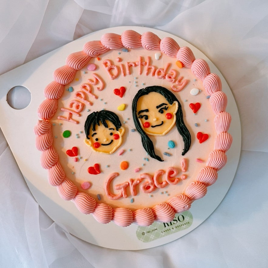 Shell Border Face Illustration Cake