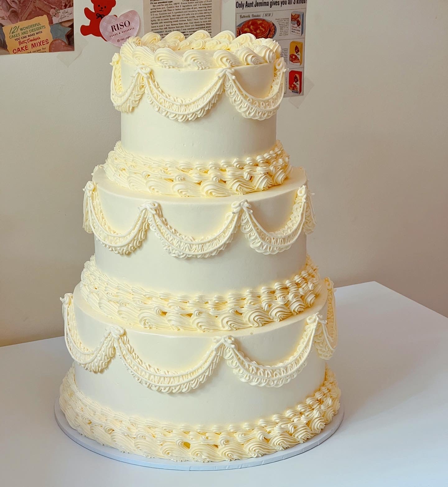 White Vintage 3 tier Cake