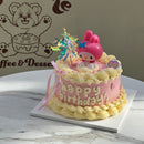 Adorable 3D My Melody cake with pink and yellow buttercream piping, perfect for Sanrio lovers and themed birthdays