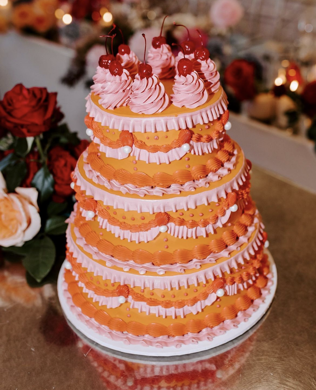 Orange & Pink Vintage 3 tier Cake