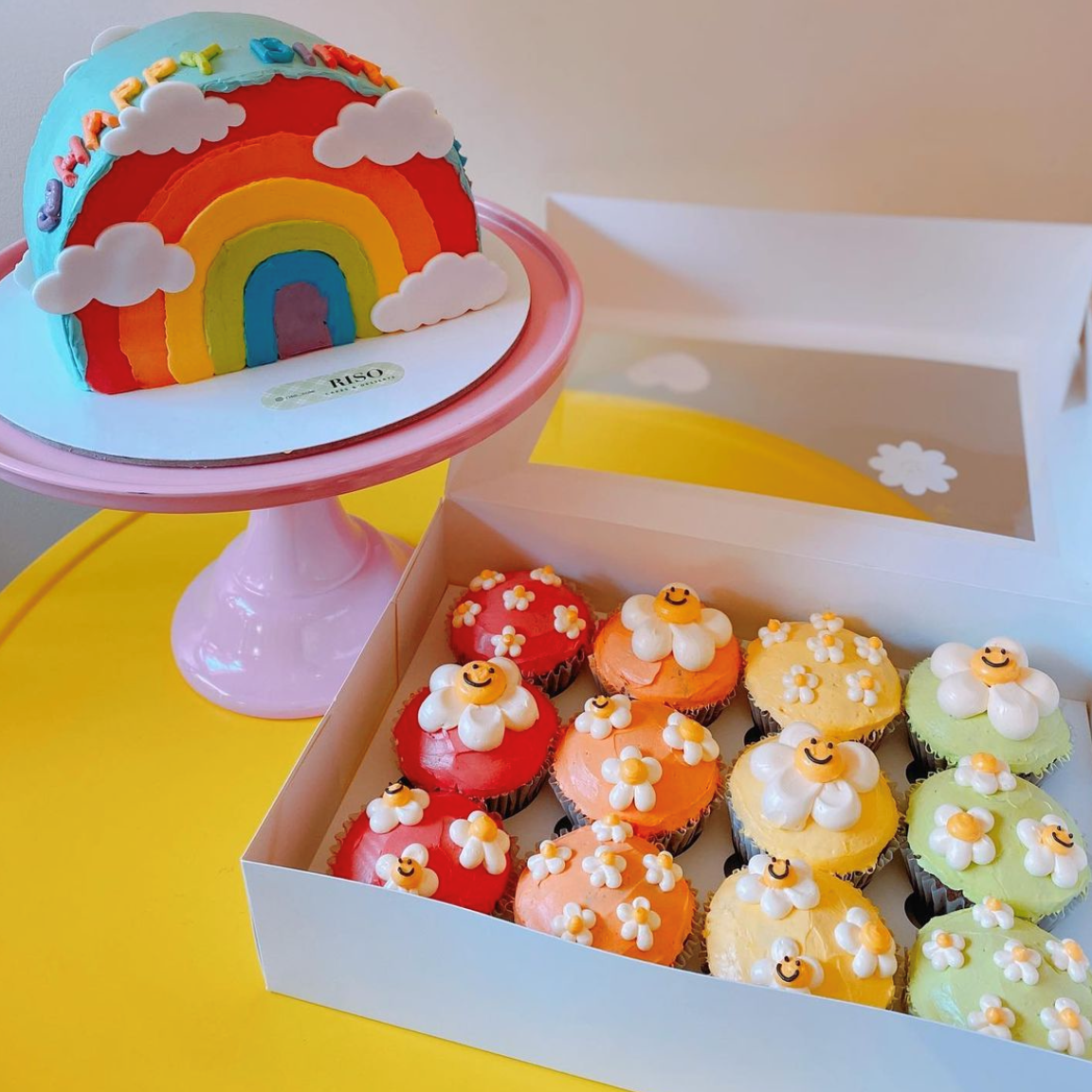 Rainbow Daisy Cupcake