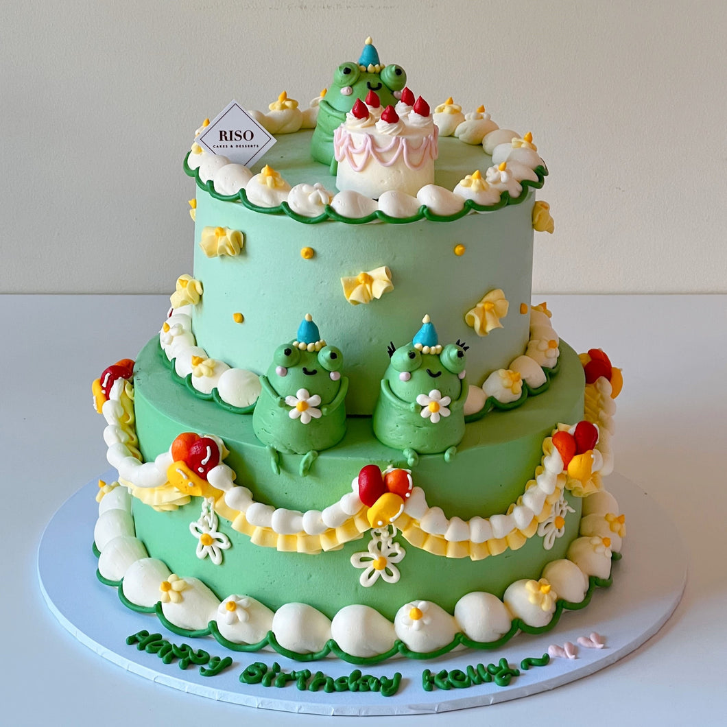 Frog Party 2 tier Cake