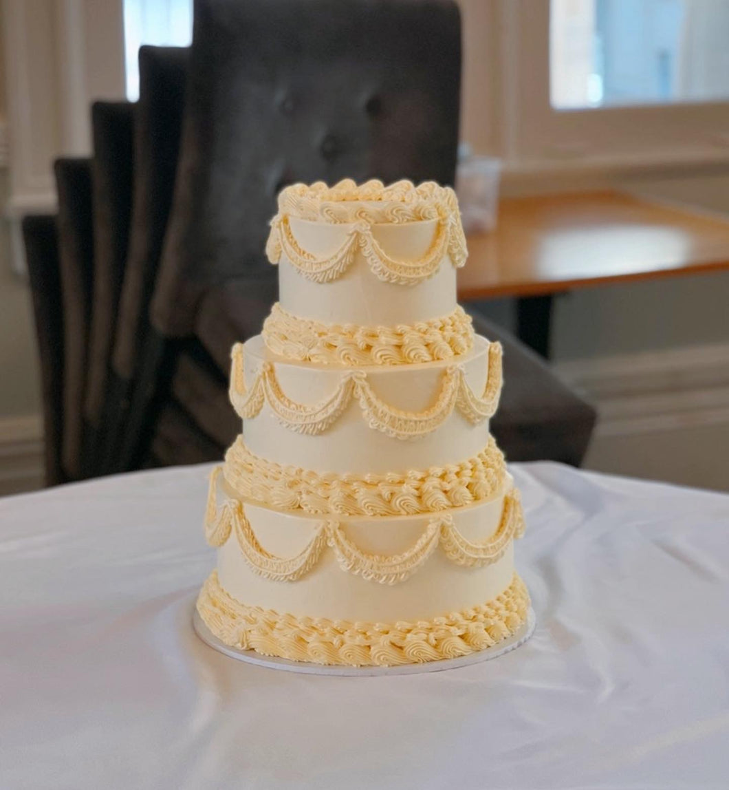 White Vintage 3 tier Cake