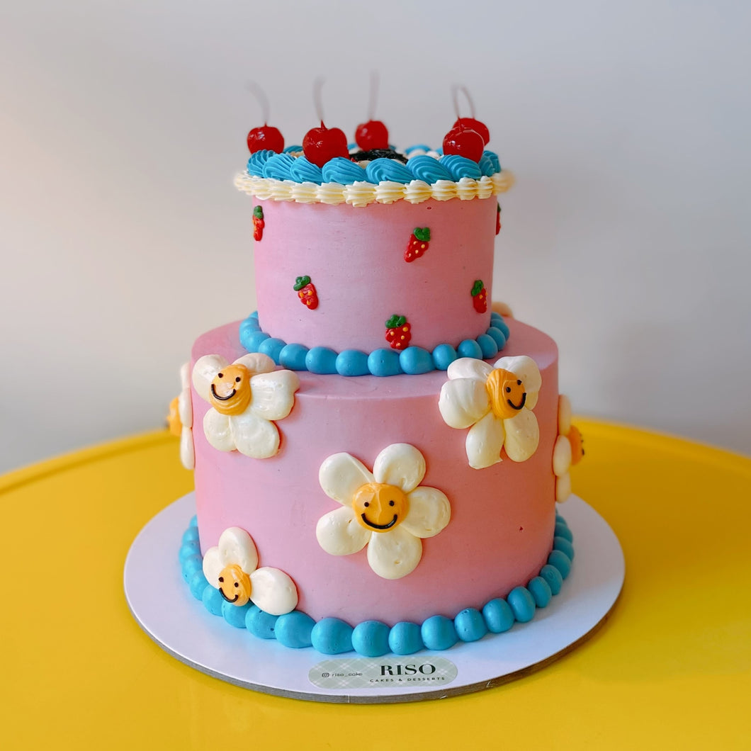 Smiley Daisy 2 tier Cake